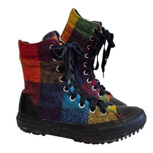 Converse Woolrich Multicolor Wool Plaid High Top Back Zipper Sneakers Womens 6